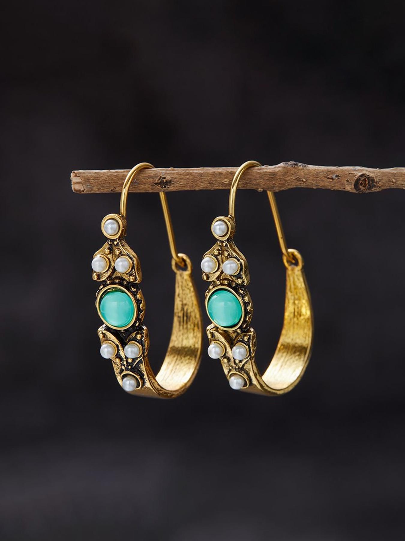 Vintage Style Faux Pearls Hoop Earrings, Boho Style Jewelry for Women, Fashion Jewelry for Party, Daily Clothing Decor, Trendy All-match & Exquisite Jewelry for Birthday Gift