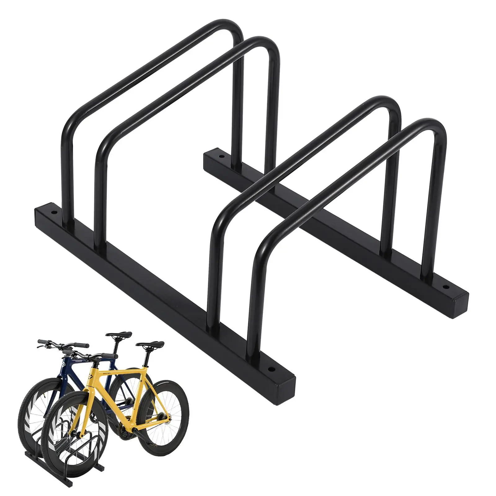 2/3 Bike Floor Stand Storage Rack, Heavy Duty Steel Bicycle Parking Holder for Garage Backyard Indoor Outdoor, Free Standing Bike Organizer for Mountain Road City Bikes, Black Space Saver