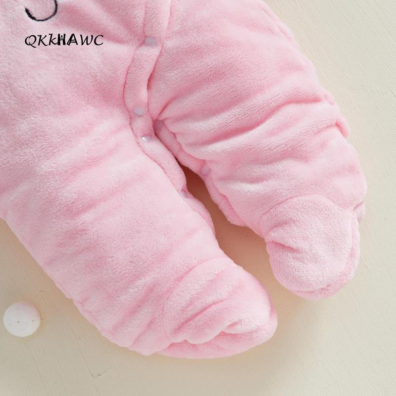 Baby Hooded Footie Romper Snap Up Fleece Snowsuit Winter Outwear Cute Pattern Jumpsuit Cozy