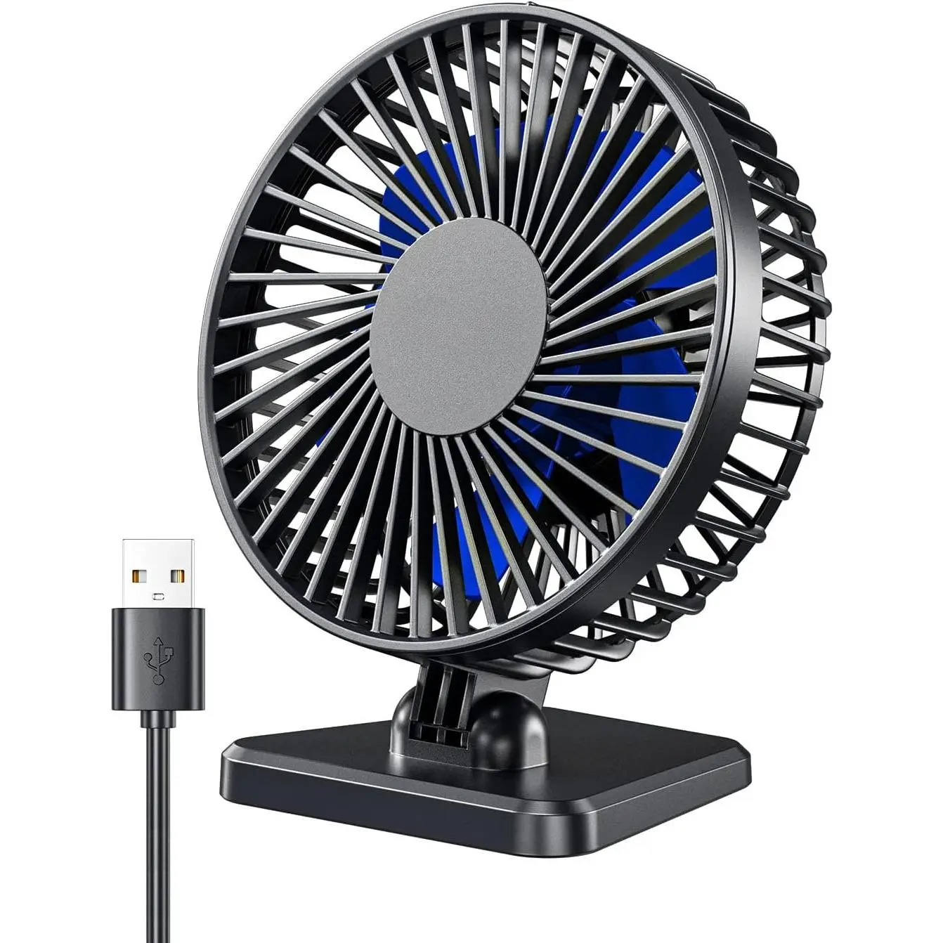 USB Desk Fan, Small But , Personal Portable Quiet 3 Speeds, Adjustable Mini Table Desktop fan for Cooling  Office  Summer Travel Gifts Blue