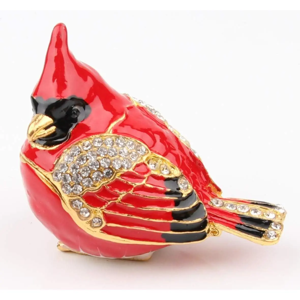 Cardinal Bird Trinket Box Metal Enameled Animal Figurines Collectable Wedding Jewelry Ring Holder Organizer - Mothers Day Gifts