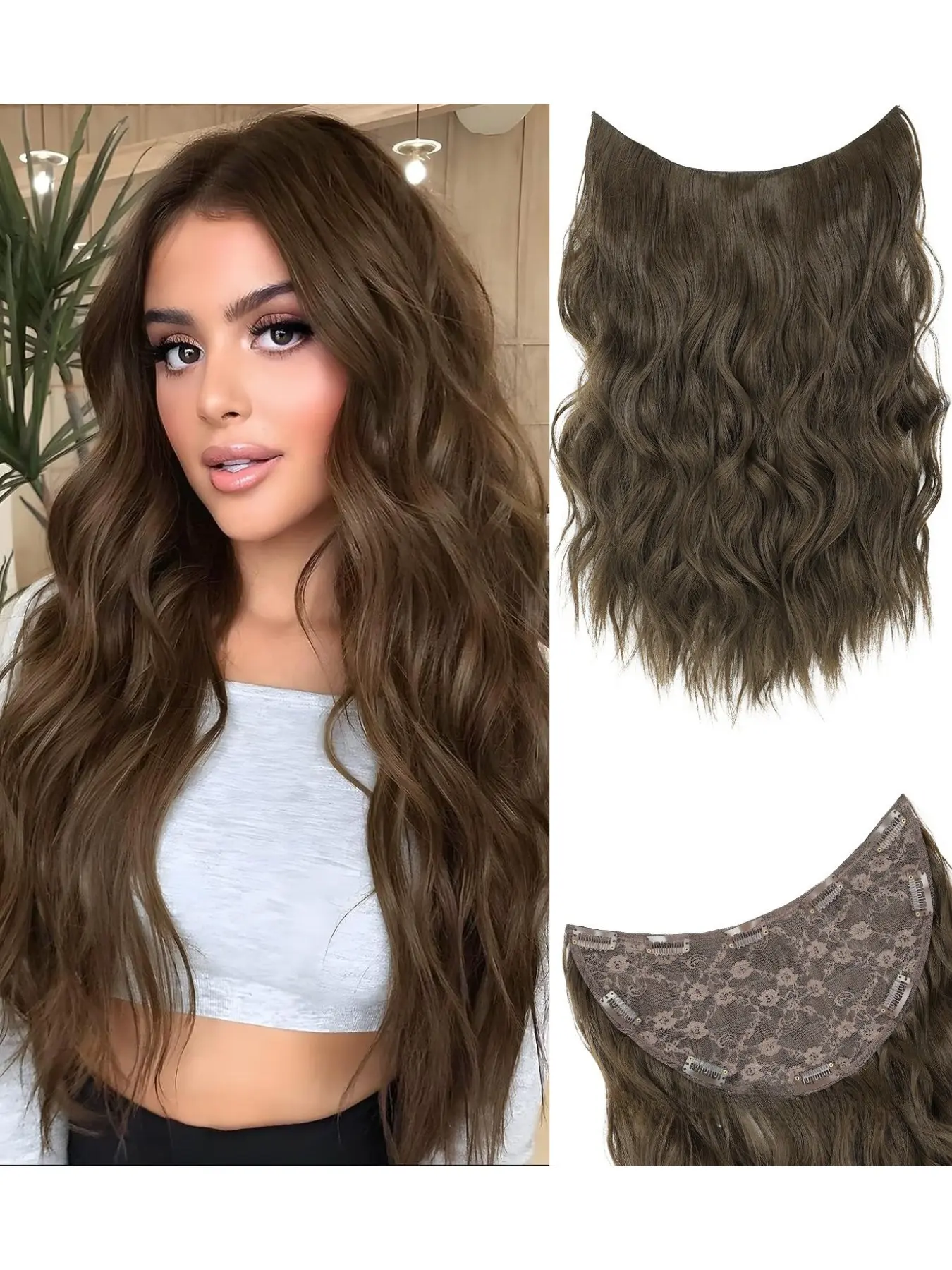 22 Inch Long Wavy Hair Extensions, Synthetic Clip-In Hair Pieces, Soft Natural Look, Ideal for Daily Wear and Parties