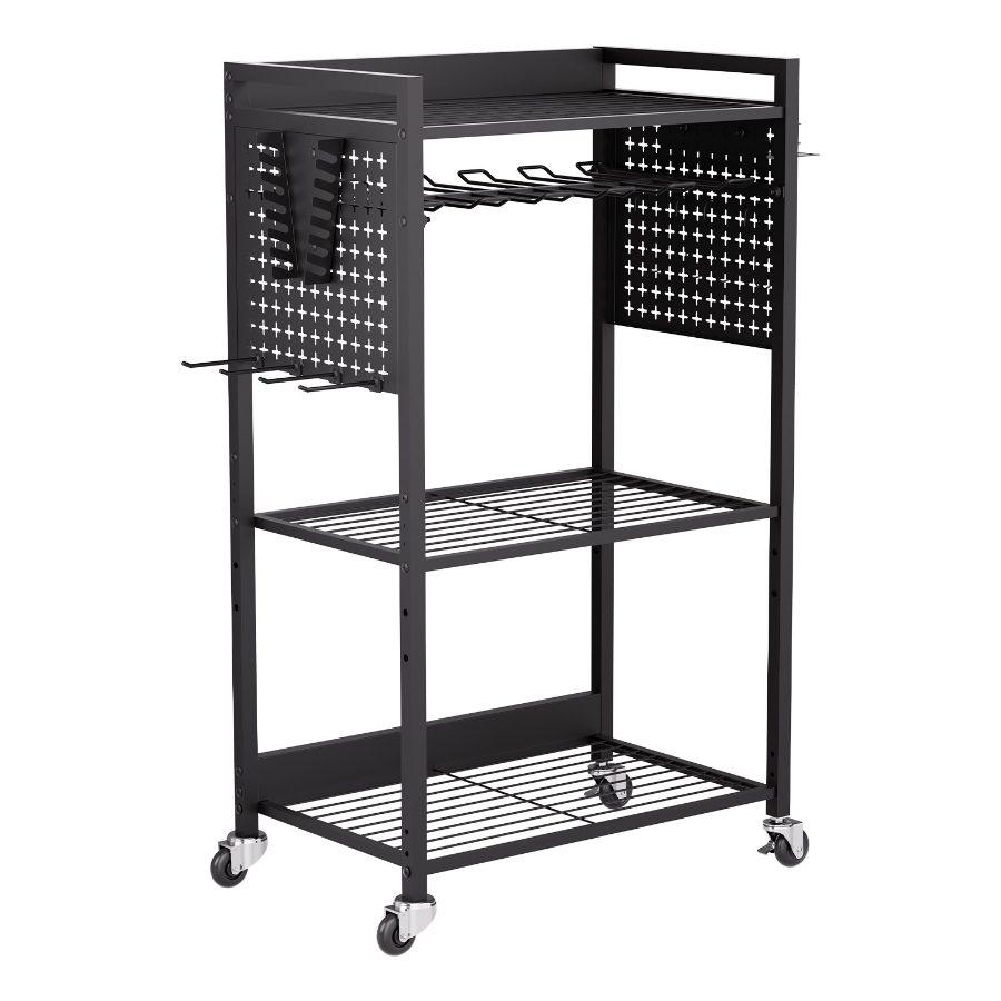 VEVOR 4-tier Tool Organizer Cart, 150 lbs Load Capacity, Floor Stand Rolling Drill Holder and Stability Storage Rack, Heavy Duty Garage Floor Rolling Storage Cart for Workshop, Garage, Black