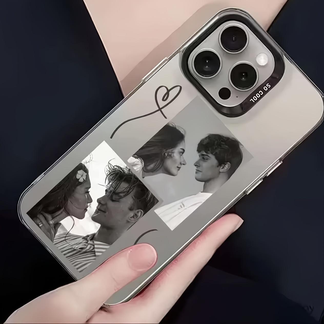 Customized phone cases for couples, buy one get one free. Heart-shaped couple design, multi-grid design, artistic line decoration. Compatible with Apple iPhone Plus Air/Pro/Pro Max series. Gift.