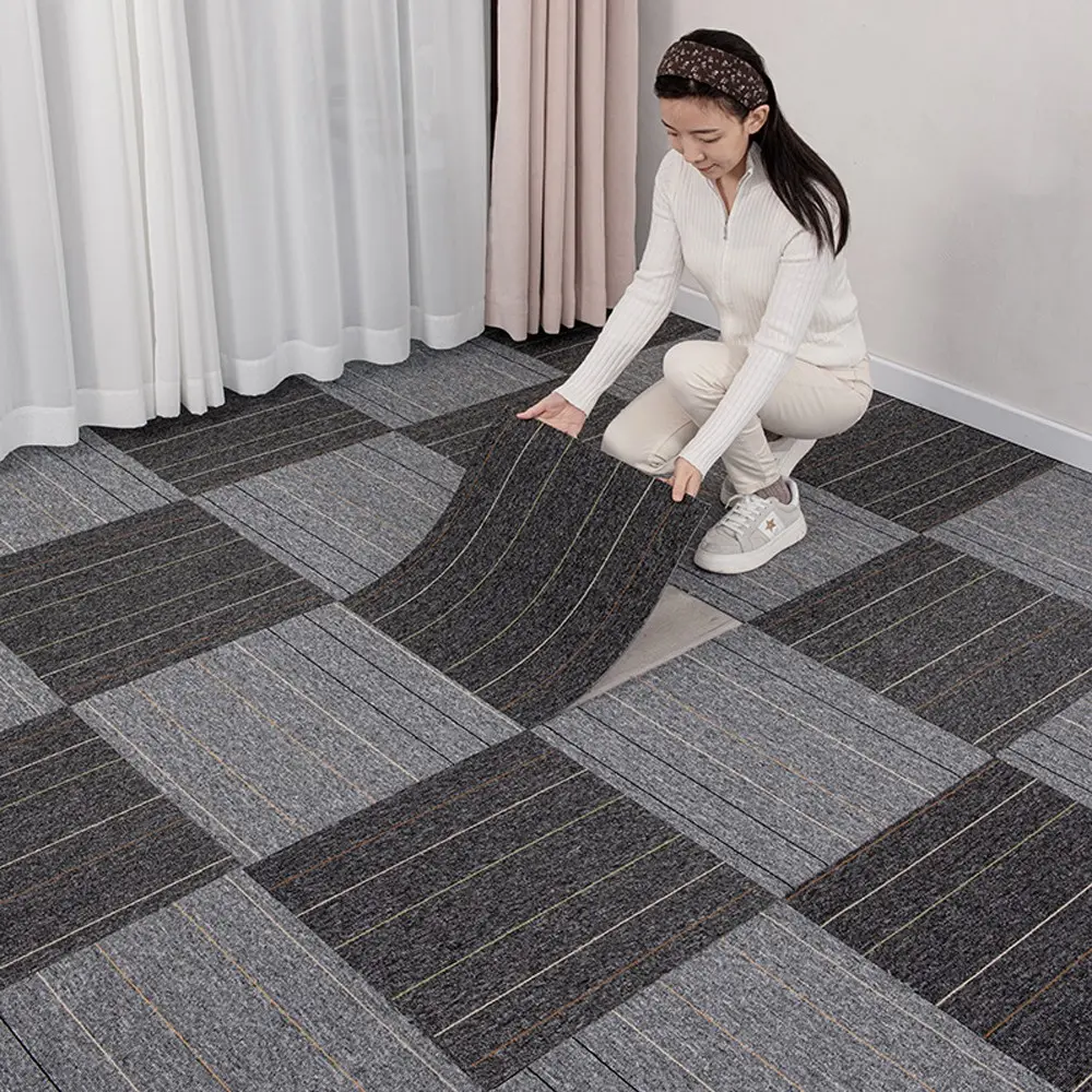 10-Piece Self-Adhesive Polyester Fire-Retardant Carpet, Modern Minimalist Style, Industrial Commercial Home Office Factory Floor Mat