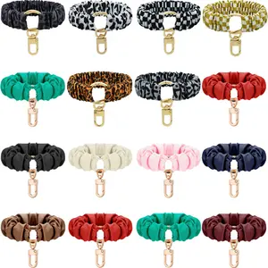 Women's 2-in-1 Casual Everyday Stretchy Fabric Hair Tie Wrist Bracelet Keychain, Elastic Scrunchie Clip Key Ring, Car Key & Daily Phone Accessory with Cute Pattern