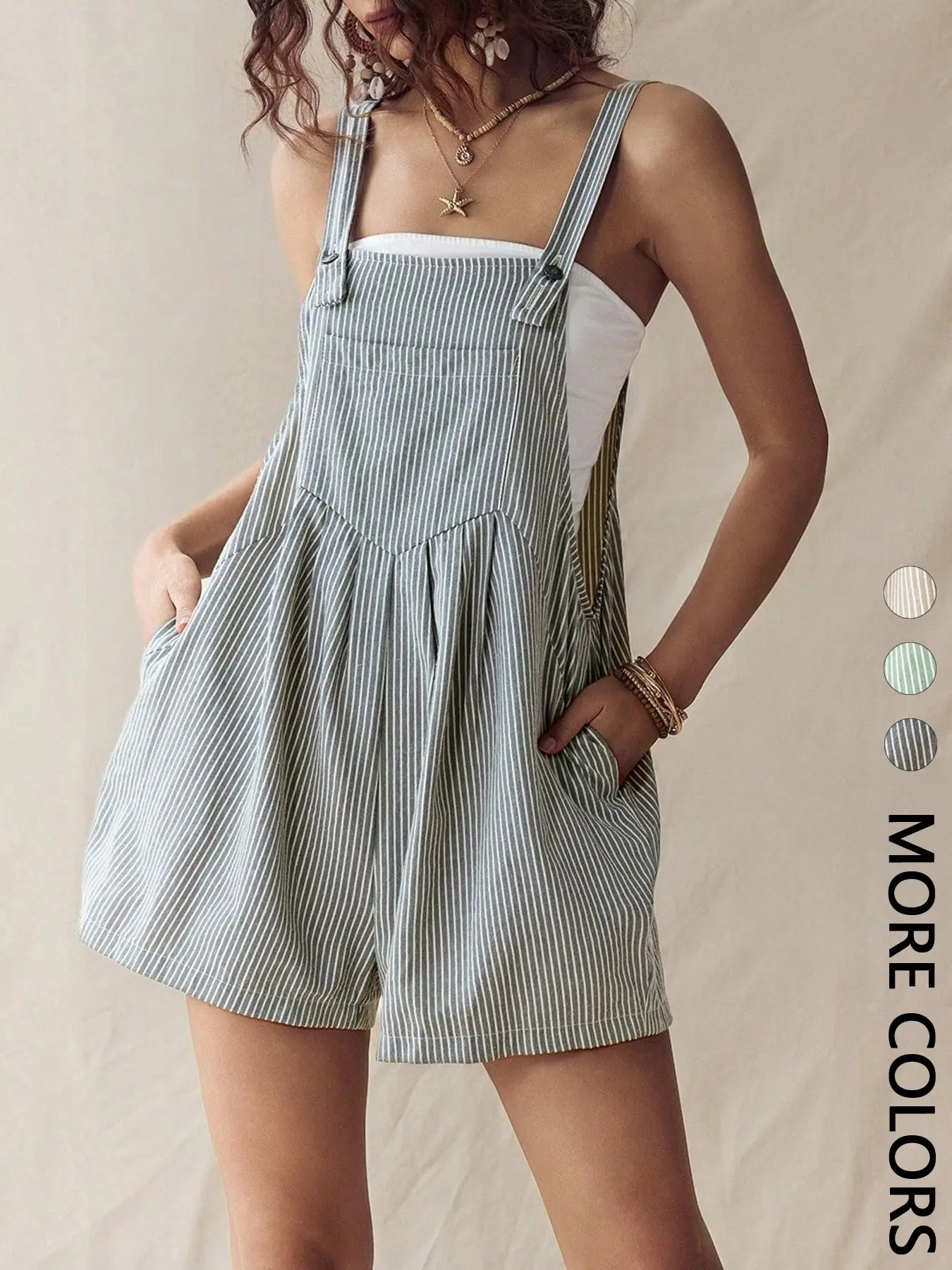 Women's Casual Sleeveless Striped Loose Romper, Perfect for Daily Commute and Parties, Comfortable and Stylish One-Piece, Casual Summer Romper