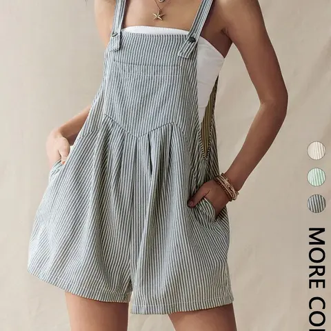 Women's Casual Sleeveless Striped Loose Romper, Perfect for Daily Commute and Parties, Comfortable and Stylish One-Piece, Casual Summer Romper