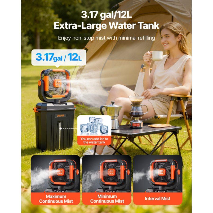 VEVOR Misting Fan, More than 2700RPM Motor Mister Fan, Mister Cooling Fans with 2.38 gal Water Tank, 10000mAh Battery, 4-Speed Wind 5 Lighting Modes, Water Cooling Fans for Indoor, Outdoor, Patio