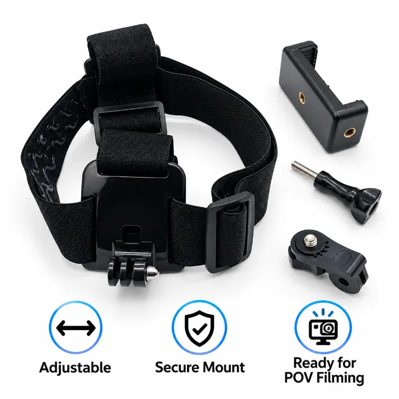 Adjustable POV Camera Head Strap Mount Kit with Camera Adapters and Thumb Screw for Hands Free First Person Recording Cycling Hiking Vlogging