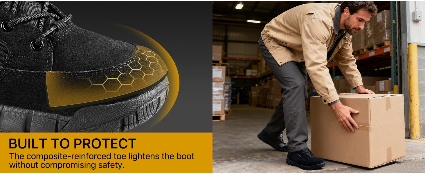 FREE SOLDIER Men's Durable Work Boots 6 Inches Lightweight Waterproof Hiking Boots Suede Leather Tactical Boots