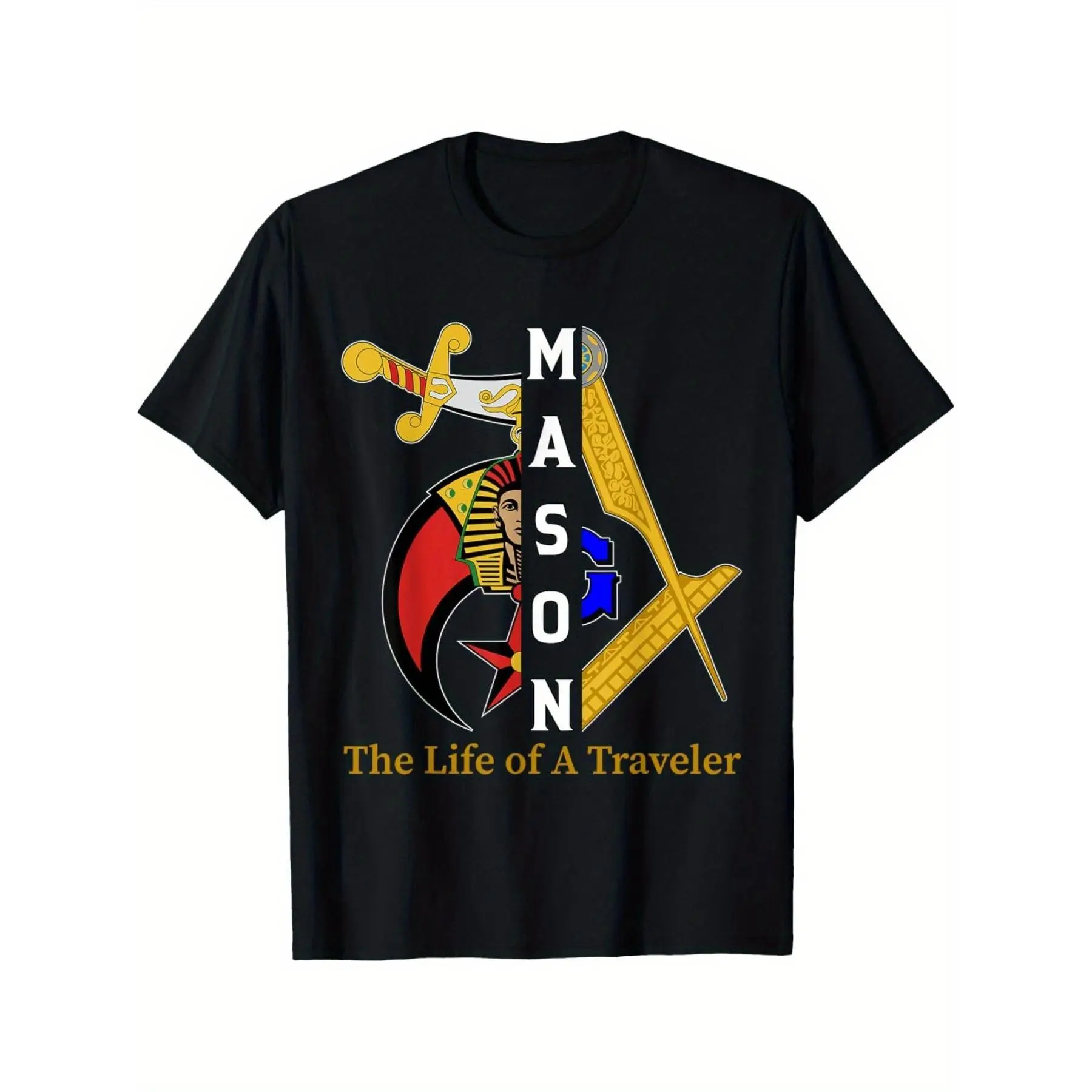 Men's Freemason Graphic Streetwear Tshirt - 100% Combed Cotton, Vintage Noble Shriner Novelty, Breathable Shortsleeve Oversized Casual Layer Top for Christmas, Garment, Crew Neck, Costumes, Halloween, Cargo, Fabric, Print, Round Neck, Classic, Outdoor, St