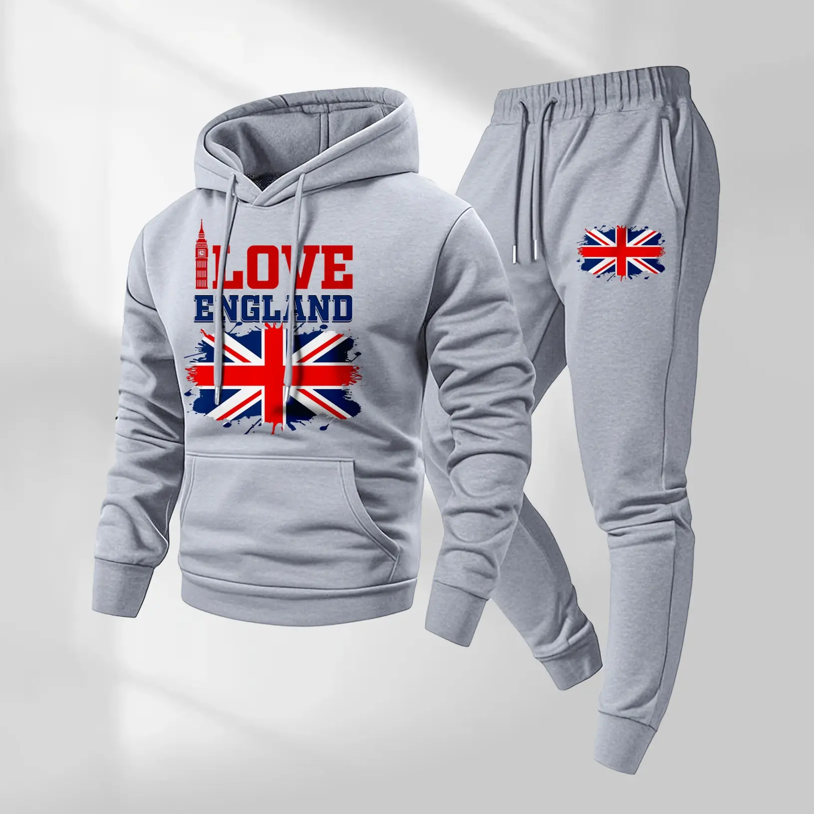 Men's Casual UK Flag Hoodie Sweatpants Set, Vintage Union Jack Graphic Design Adds a Classic British Streetwear Style, Comfortable Matching Tracksuit Outfit for Fall Winter, Daily Wear and Outdoor Activities