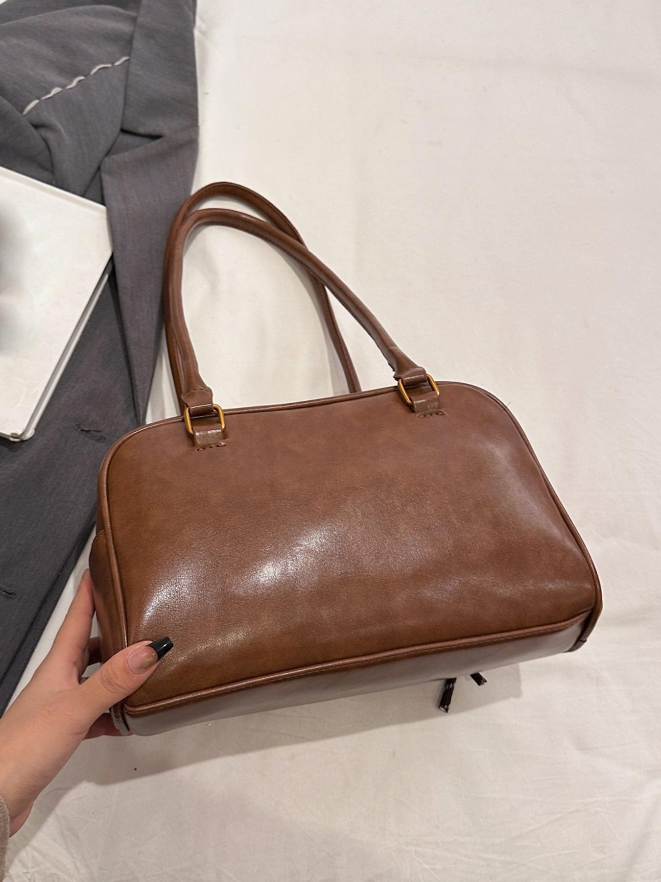 Women's Elegant Solid Color Shoulder Bag, Fashionable PU Leather Bag for Daily Use, Casual Versatile High-quality Daily Commuting Bag, Crossbody Shoulder Bag