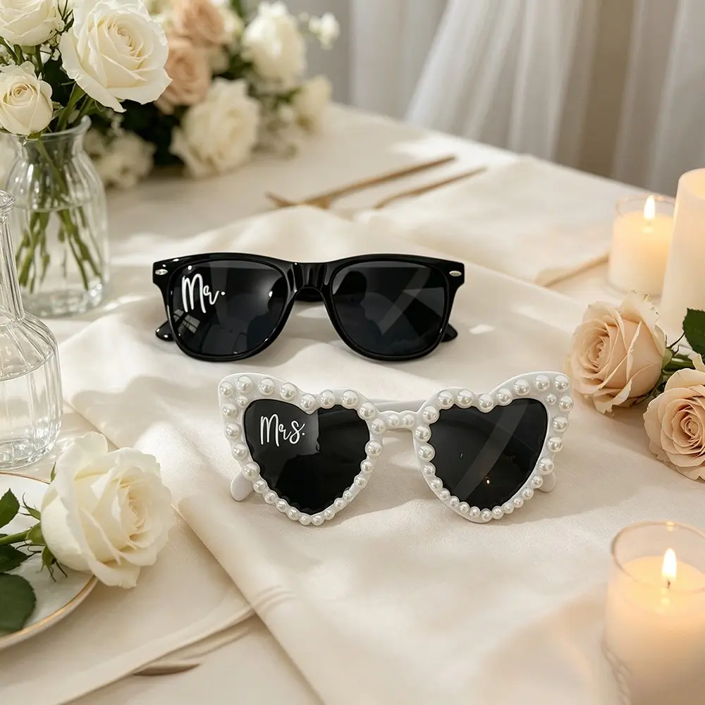 Mr Mrs party glasses summer beach pool rustic disco camp lake wedding engagement Bachelor party Bachelorette hen party bridal shower decoration Honeymoon Travel trip Party Accessory Accessories Newlywed couple wife husband Bride and Groom Gift photo props