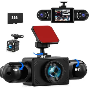 360 Degree View 4 Channel Dash Cam for Cars,1080P Front and Rear Inside,Left Right Dash Camera,2” Dashcams with Loop Recording,24H Parking Mode Monitor,Reverse View+32G Memory Card