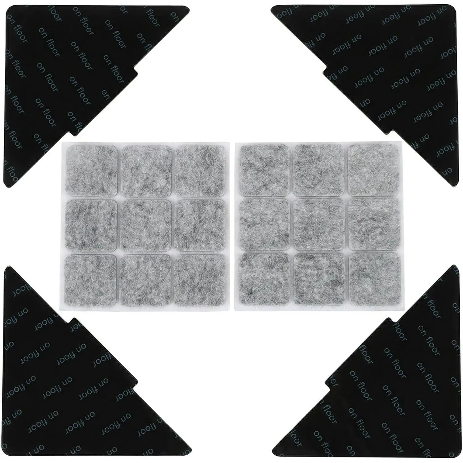 2-in-1 Rug Gripper Kit: 4 count Black Non-Slip Stickers for Living/Bath/Entryway Rugs  Hardwood, Tile & Laminate + 18 count Chair  Pads,  Carpet Tape, Stop Corners Curling