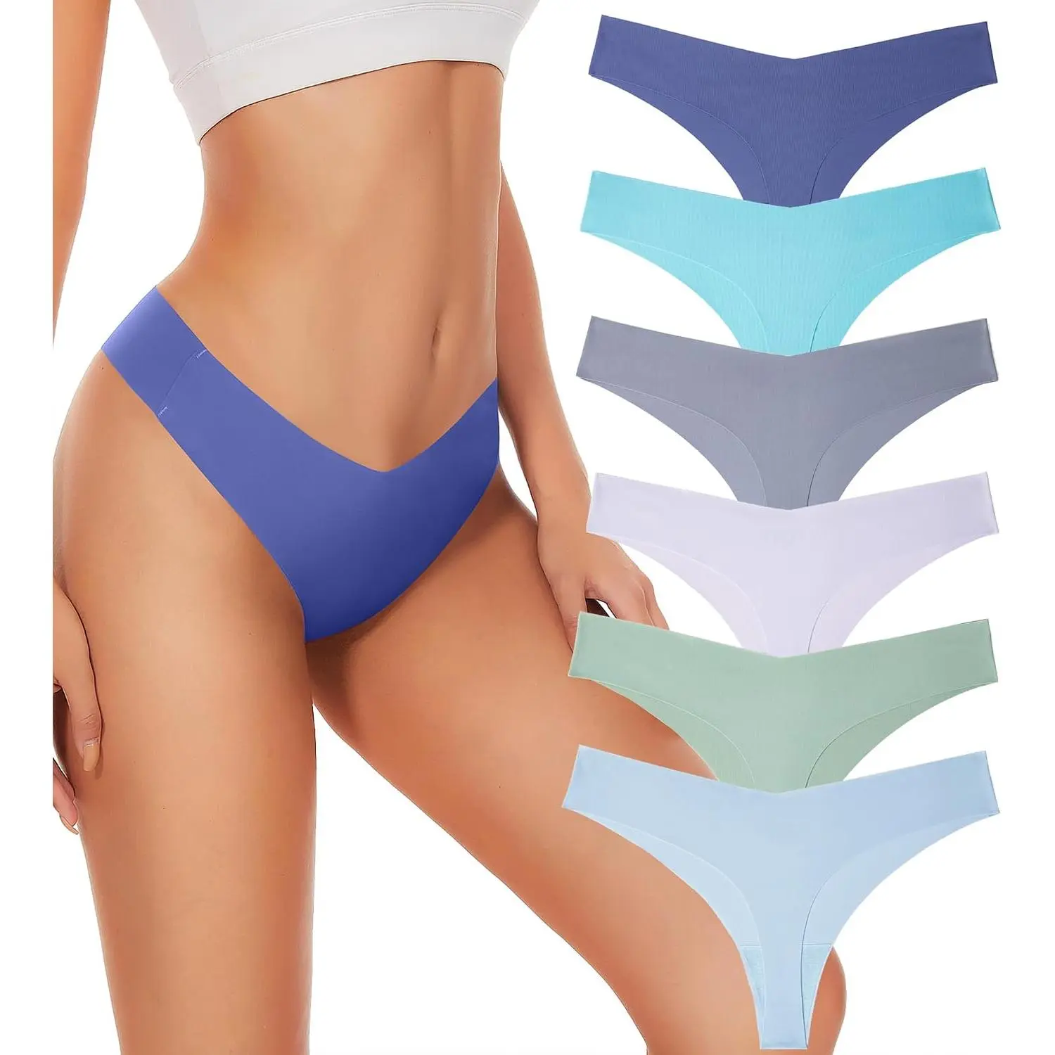 Seamless Thongs For Women V-waisted No Show Underwear 6-Pack | No Show Thong Seamless Panties Breathable Comfortable Underwear