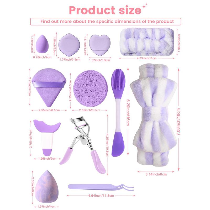 Makeup Set, 31pcs/set Cosmetic Sponges & Puff & Sponge & Headband & Cleansing Puff & Eyelash Curler & Mask Brush & Eyebrow Template & Tweezers & Wrist Strap