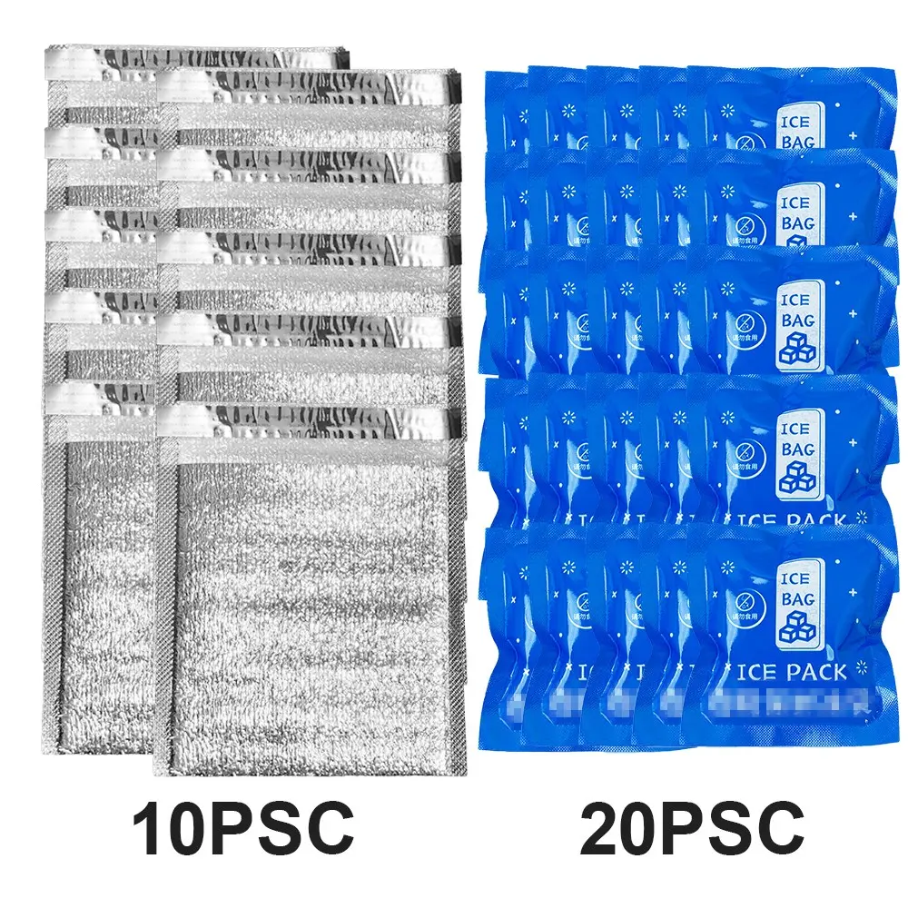 30-Piece Aluminum Foil Insulated Bags + Mini Ice Packs, Disposable Thick Waterproof Thermal Pouches for Food Delivery, BBQ, Seafood