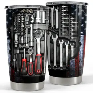 Mechanics Tool Box 20oz Tumbler with Lid, Stainless Steel Insulated Vacuum Flask, Double Wall Thermal Cup, Men Father's Day Christmas Gift