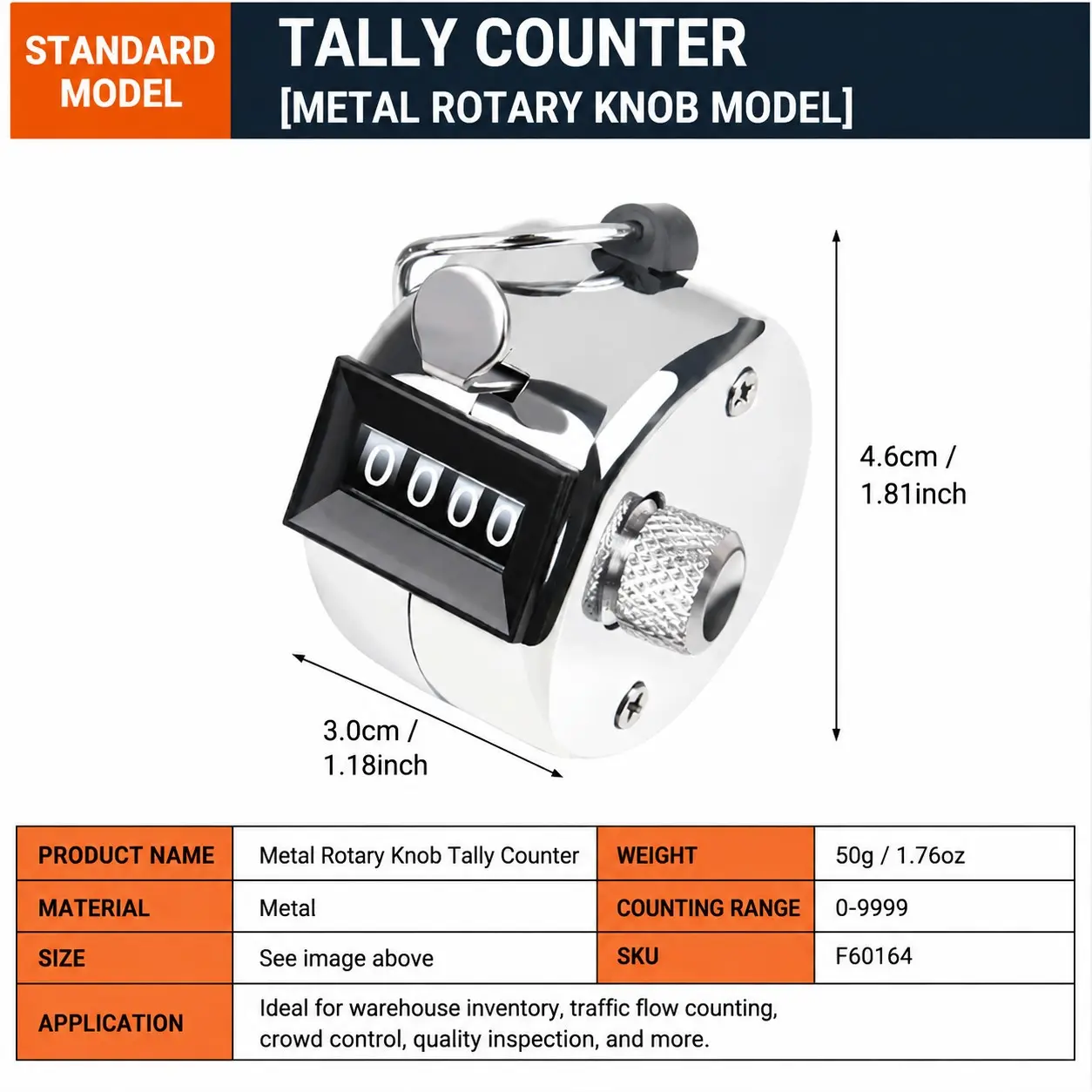 Manual Mechanical Counter 0-9999, Silver Color Stainless Steel, Durable Metal Counting Tool, Ideal for Labs and Outdoor Activities
