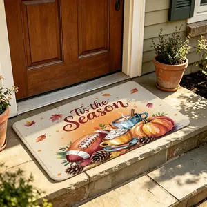 A soft, machine-washable rug with a silicone backing, this American football-themed Halloween-season doormat is perfect for keeping entrances clean, placing at the entrance of bedrooms or bathrooms, using beside the bed for barefoot comfort, decora
