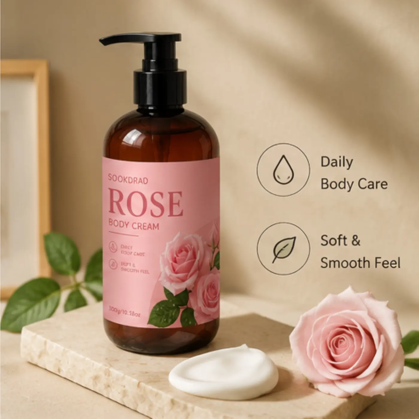 Rose body cream, contains rose, soft and smooth feel, daily body care, for body, 300g/10.58oz