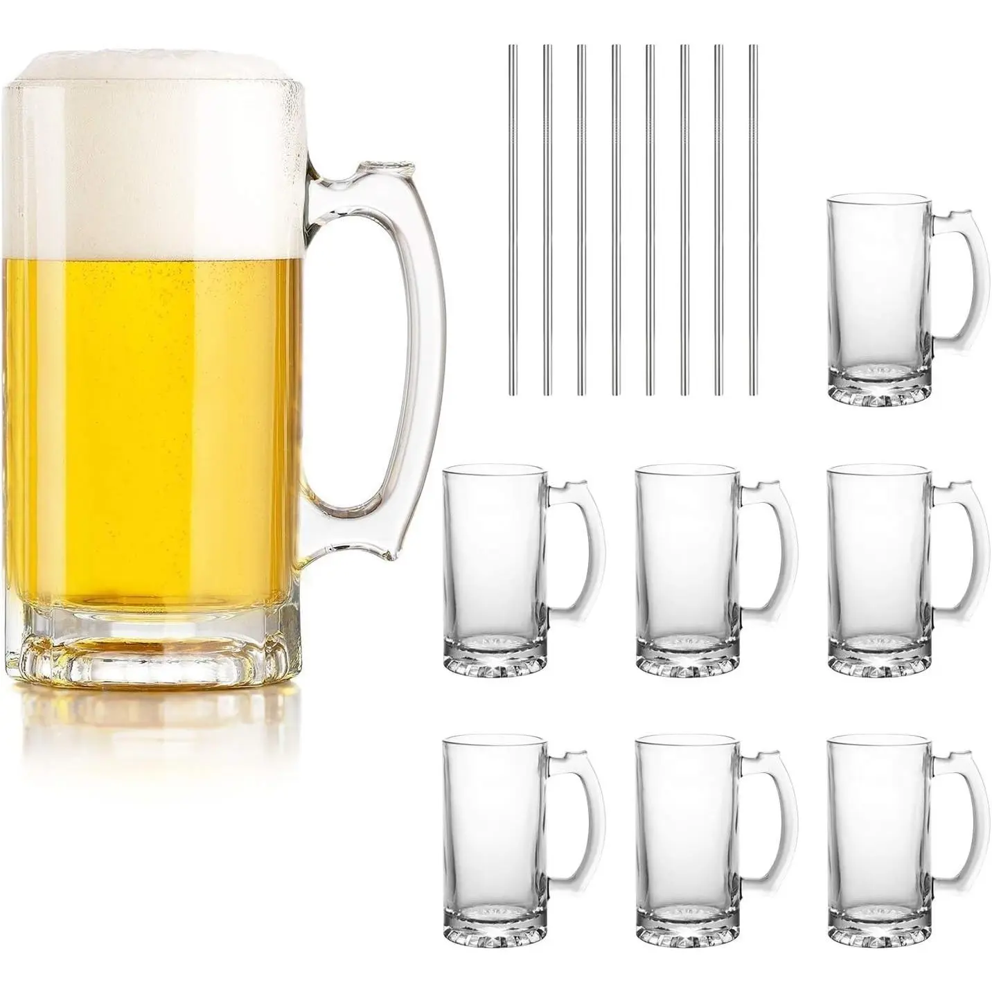 16oz/500ml Beer Mugs Set, Traditional Stein Heavy Duty Glass Mugs with Handle, Freezer Safe Large Beer Glasses, Drinking Cups for Cold Beverages, Beer, Coffee, Tea, Bar Use