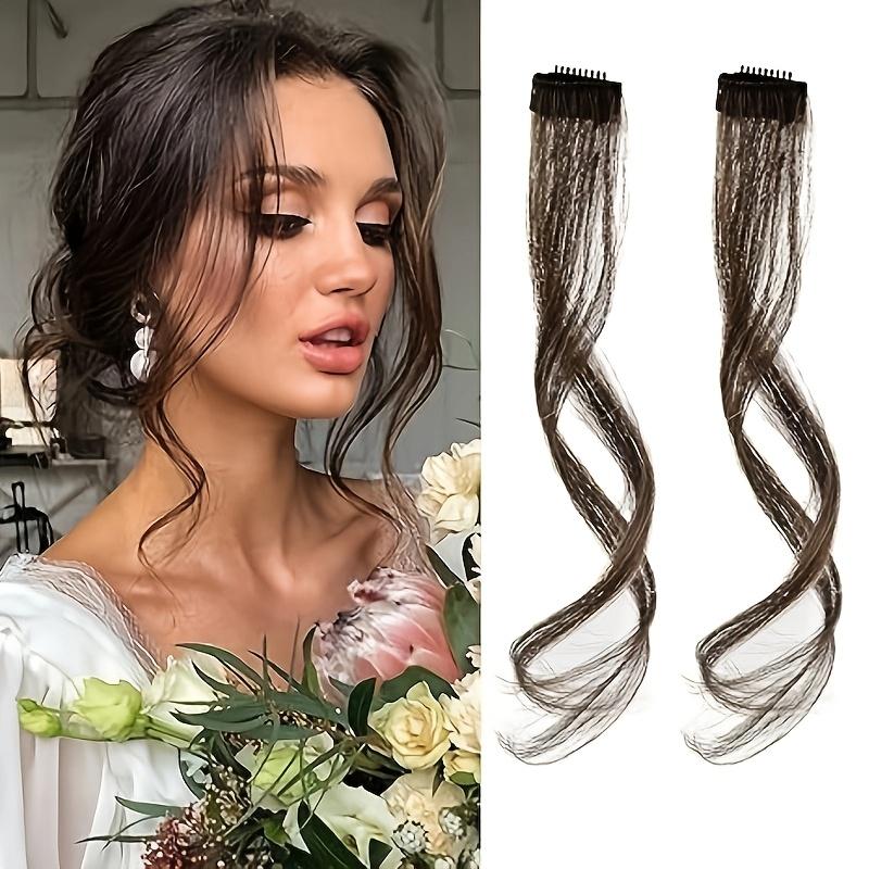 2pcs long side air bangs, wavy clip-in curtain bangs, front bangs for women's daily use, Christmas, music festival wigs