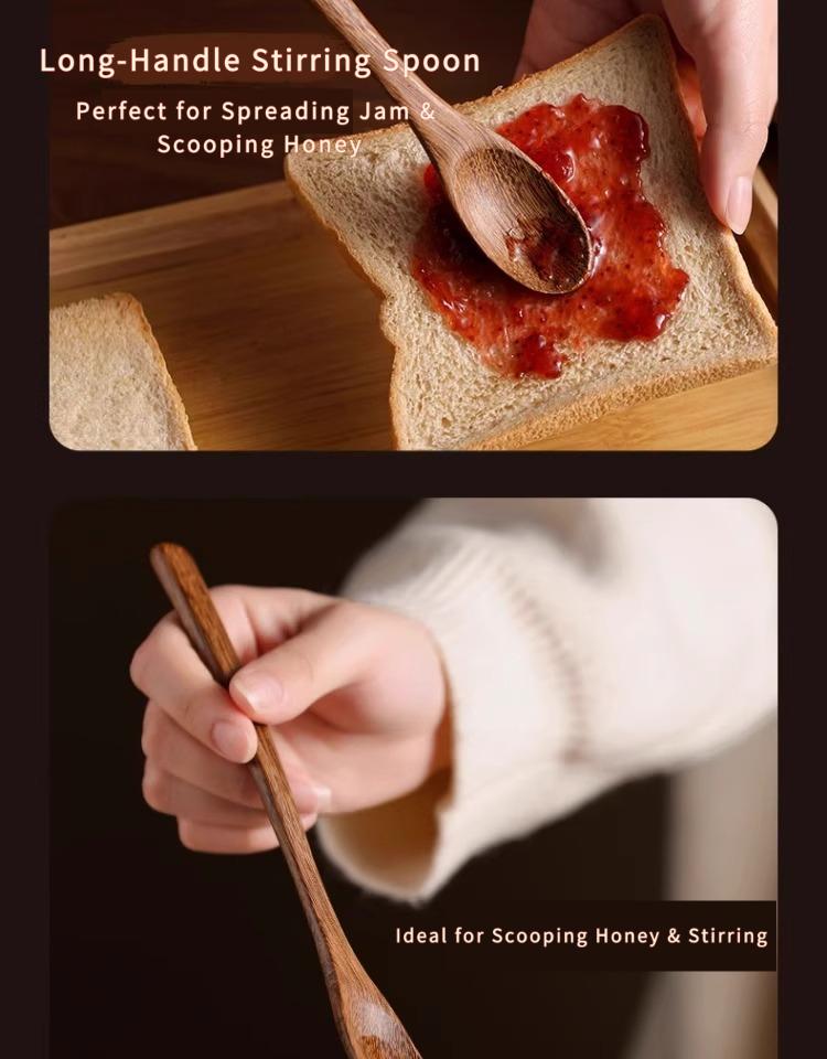 Natural Long Handle Wooden Spoons Set Kitchen Utensils for Rice Soup Jam Honey