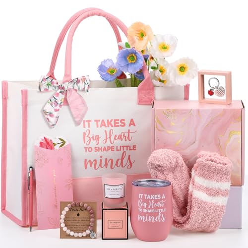 Teacher Appreciation Gifts for Women Teacher Gifts Box with Steel Cup Coffee Mug Candle Socks Pen Holder Metal Bookmark Thank You Gift Basket for Teachers Birthday Graduation Party Back to School