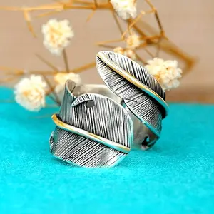 Silvery Vintage Feather Shape Fashion Ring Boho Ladies Split Ring Party Keepsake Gifts