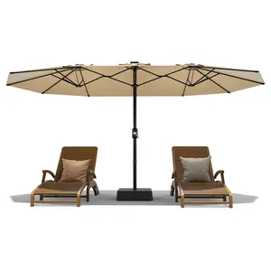 15ft Extra Large Rectangle Patio Umbrella, Heavy Duty Double-Sided Market Umbrella with Sturdy Base, Excellent UV Protection Outdoor Shade Canopy, Perfect for Pool, Lawn, Garden, Deck and Backyard Use