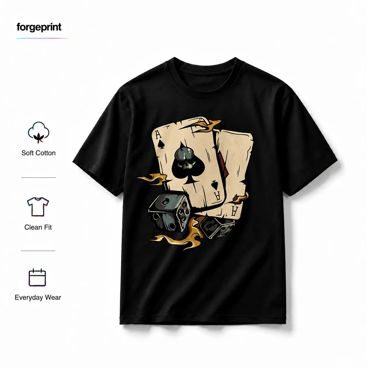 Men's Streetwear T-Shirt with Poker & Dice Graphic, Classic Fit Short Sleeve Crew Neck Top in 100% Cotton, Tshirt, Shortsleeve, Menswear
