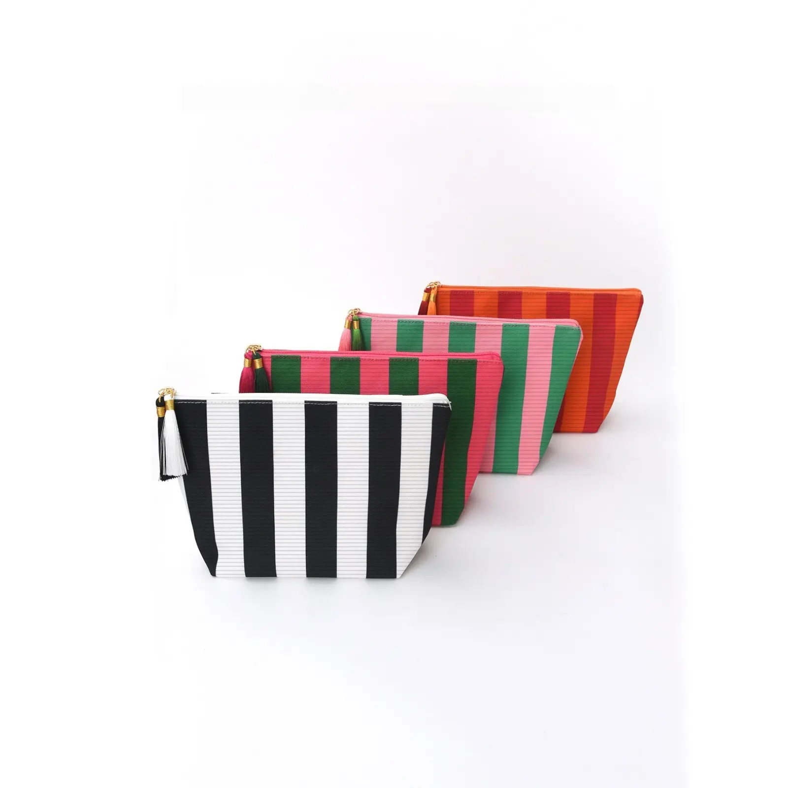 Black White Striped Canvas Makeup Pouch - 2026 Minimalist Classic Tassel Zipper Cosmetic Bag, Large Capacity Vertical Stripe Lightweight Portable Storage Purse for Makeup, Travel Daily Use (Sports & Outdoor Camping Hiking Hammock Accessory)