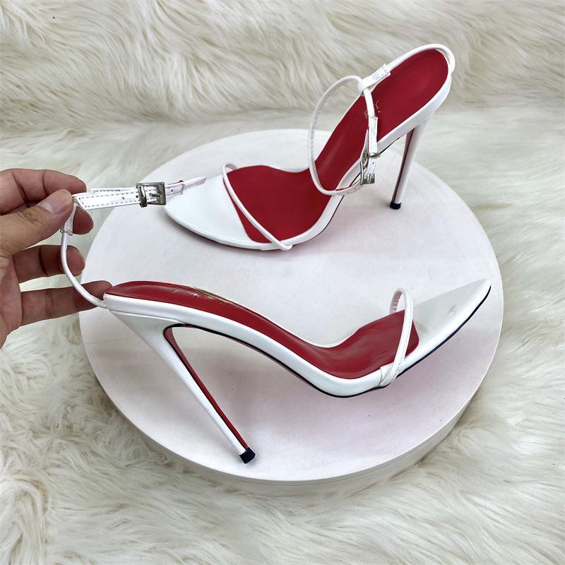 2026 New Minimalist Line Curved Straight Strap 12cm Ultra High Heel Sandals for Women Girls & Parents Red Bottom Large Size Thin Heel Elegant Parent Footwear