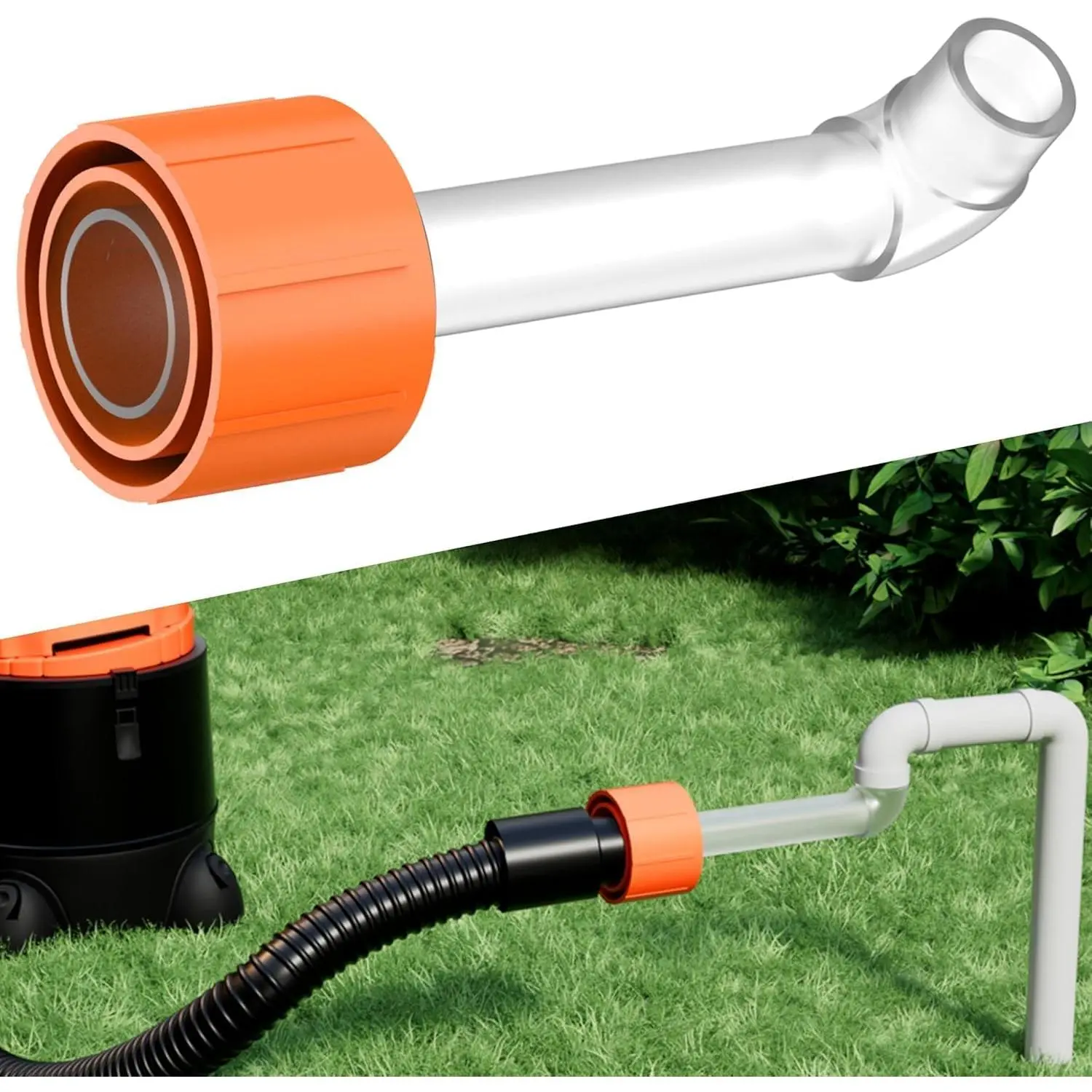 AC Drain Pipe Unclogging Tool, HVAC Drain Cleaning Connector, Universal Vacuum Accessory for Air Conditioner Condensate Pipe Cleaning, Transparent Visible Dredging Tool - Orange