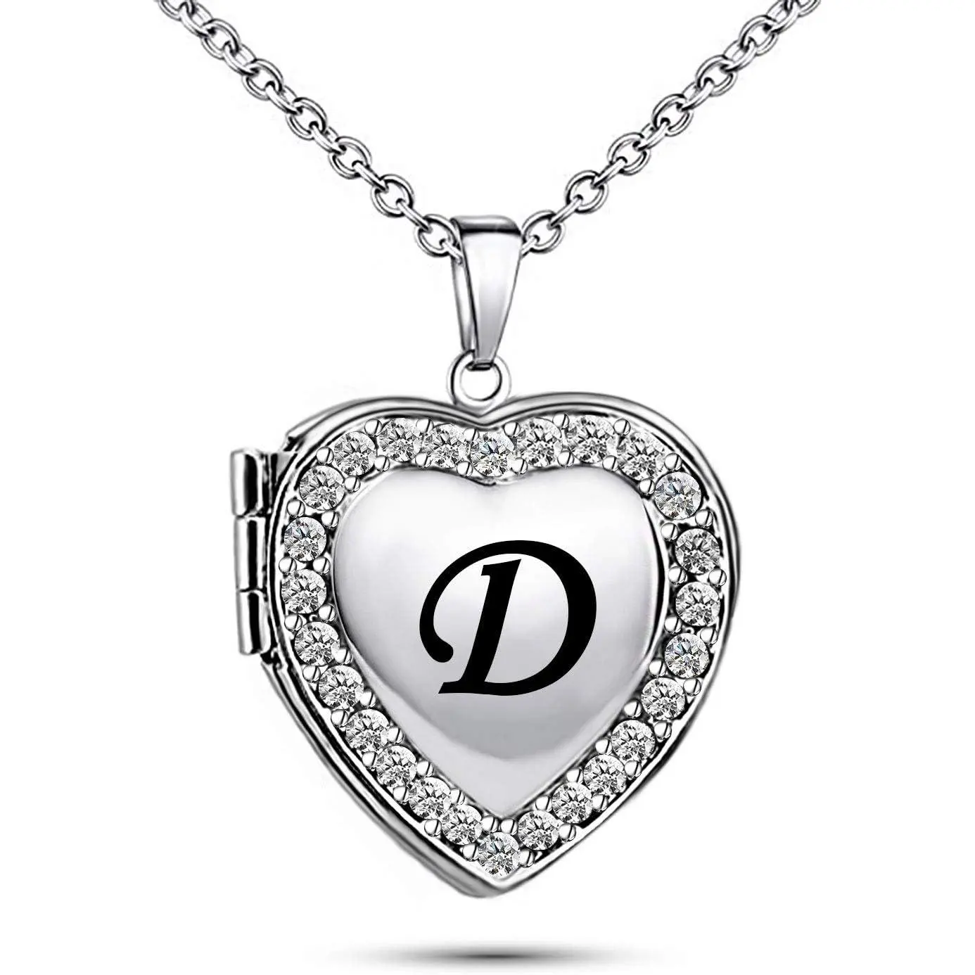 Name Initial Custom Heart Locket Letter Love Pendant Necklace for Women with Birthstone that Holds Pictures for Family