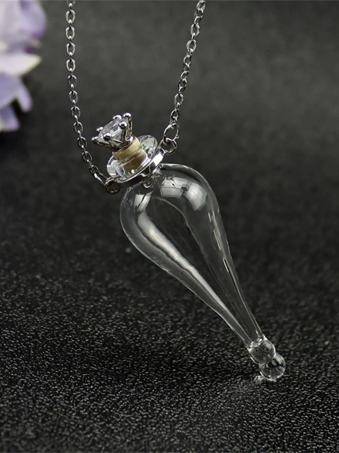 Transparent Teardrop Magic Bottle Pendant Necklace with Titanium Steel Chain, Holds Perfume, Essential Oils, Pet Ashes, Unisex Gift, Link Chain Necklaces