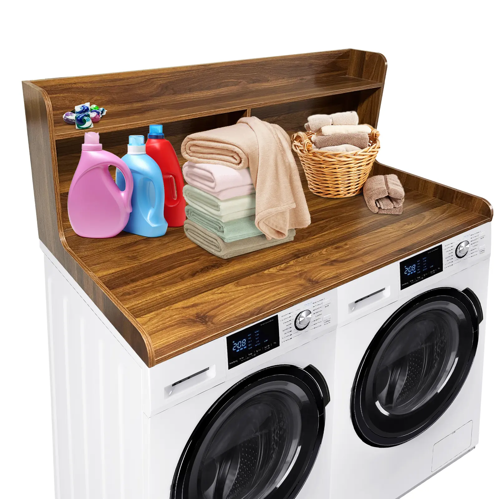 Modern 2-Tier Laundry Room Washer & Dryer Countertop Shelf – 54" x 27.5" Waterproof Organizer with Raised Edge Rails & Non-Slip Pads – Space-Saving Storage Rack