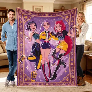 K Pop Demon Hunters Huntrix Rumi Mira Zoey Flannel Blanket Kids Blanket Adult Blanket Girl Group Anime Print Soft Warm Cozy Throw For Children Teens Sofa Bed Dorm Music Anime Fans Gift