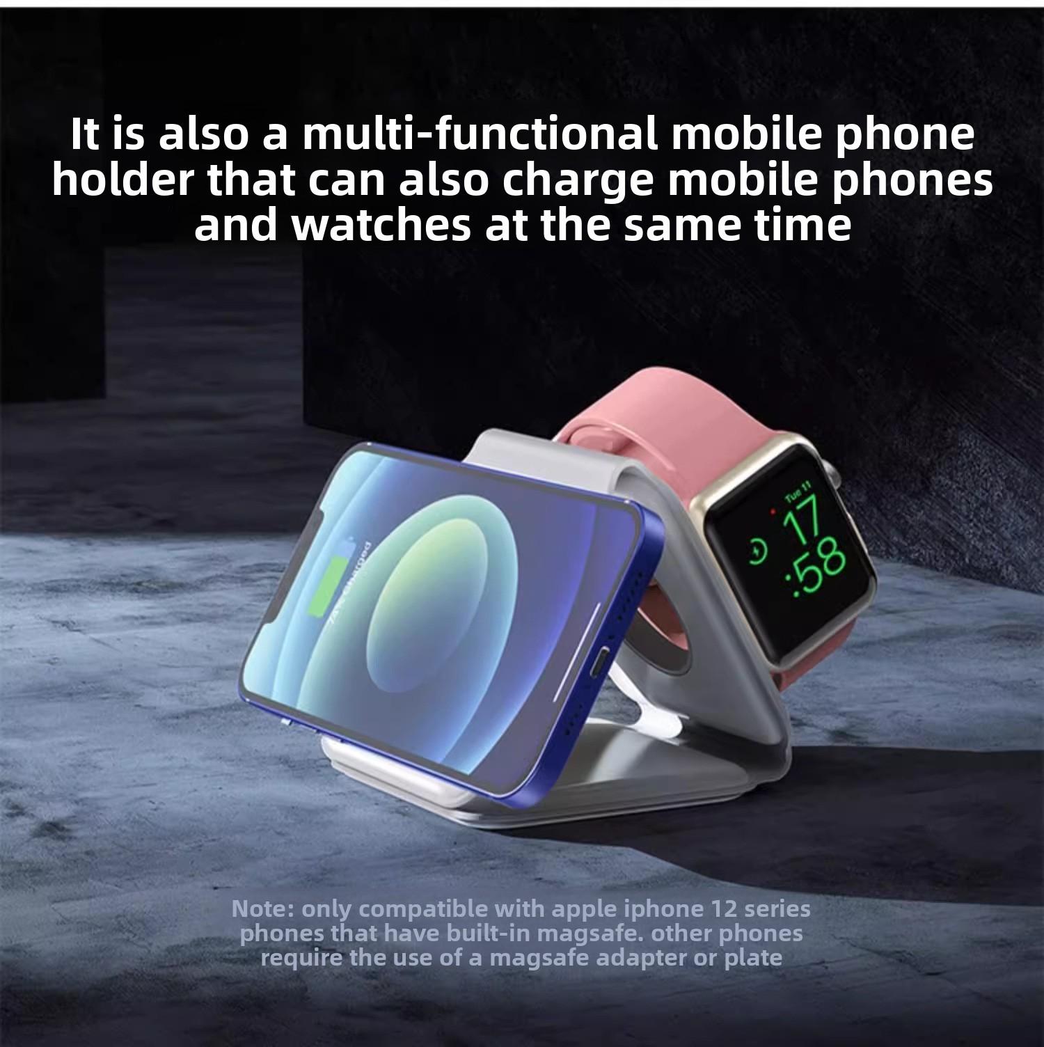 3-in-1 Magnetic Wireless Charger, Foldable Magnetic Wireless Charging for Apple Phones and Watches