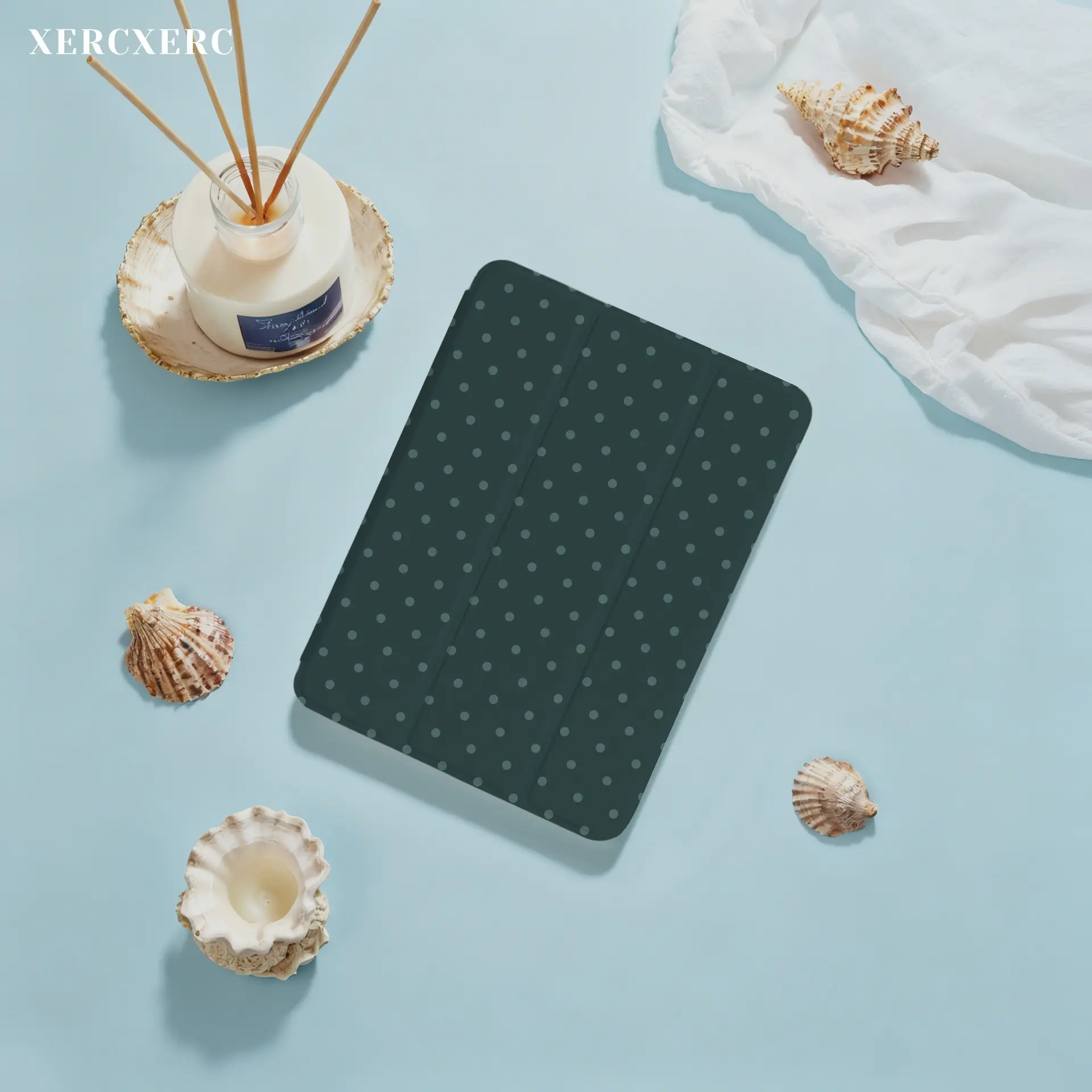 Dark Blue Polka Dot iPad Case with 3-Fold Stand Pen Slot Shockproof Auto Wake Sleep for iPad Air 11 9th 10th Gen 12.9 Pro 11 10.9 Mini 8.3 2025 Fall Back to School Gift