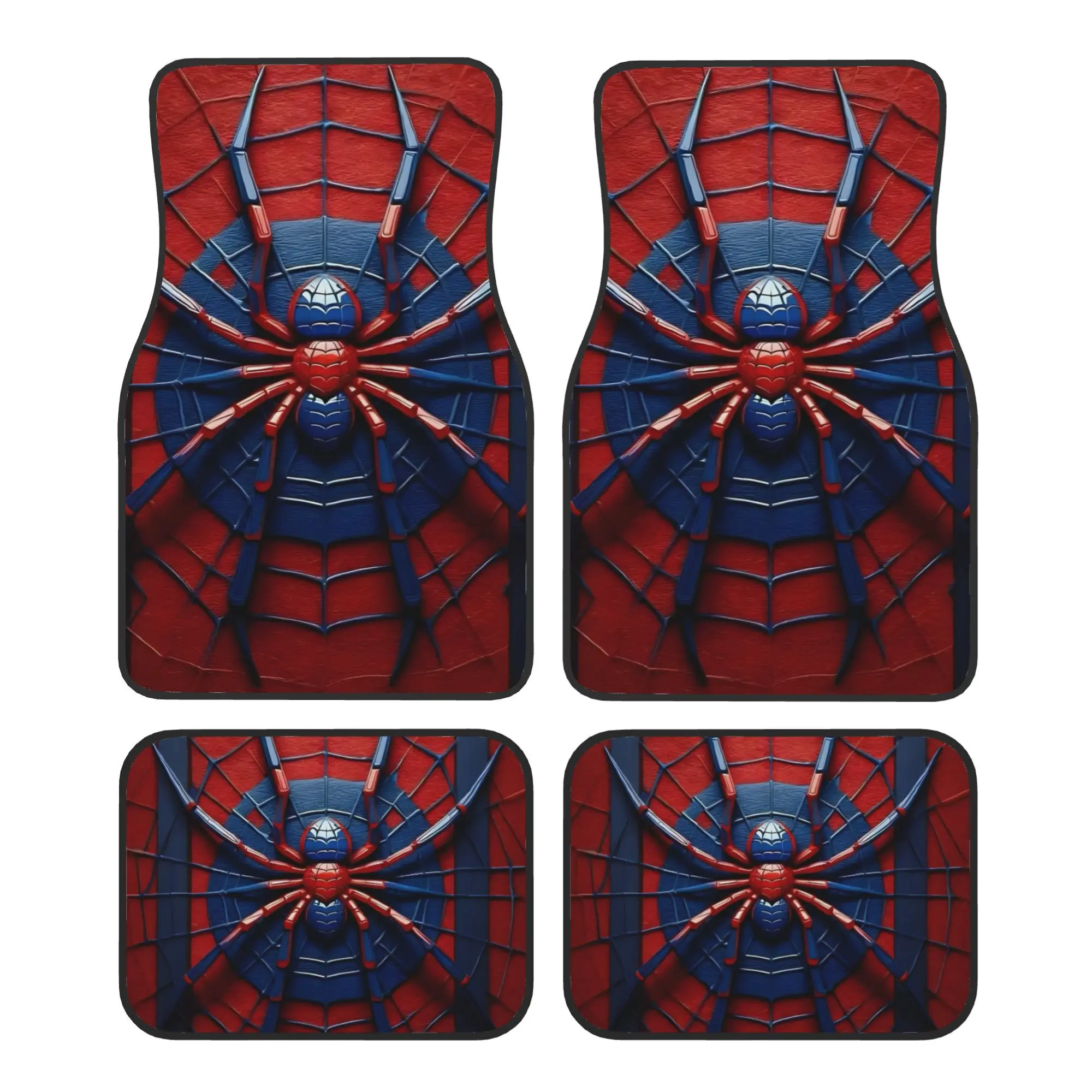 Set of 4 Spider Car Floor Mats, Car Accessory, Fashionable And Easy to Maintain, Designed to Fit for All Vehicle Types, Providing Long-Lasting Protection for Your Car'S Interior, Enhances The Driving Experience, an Ideal Gift for Friends And Family