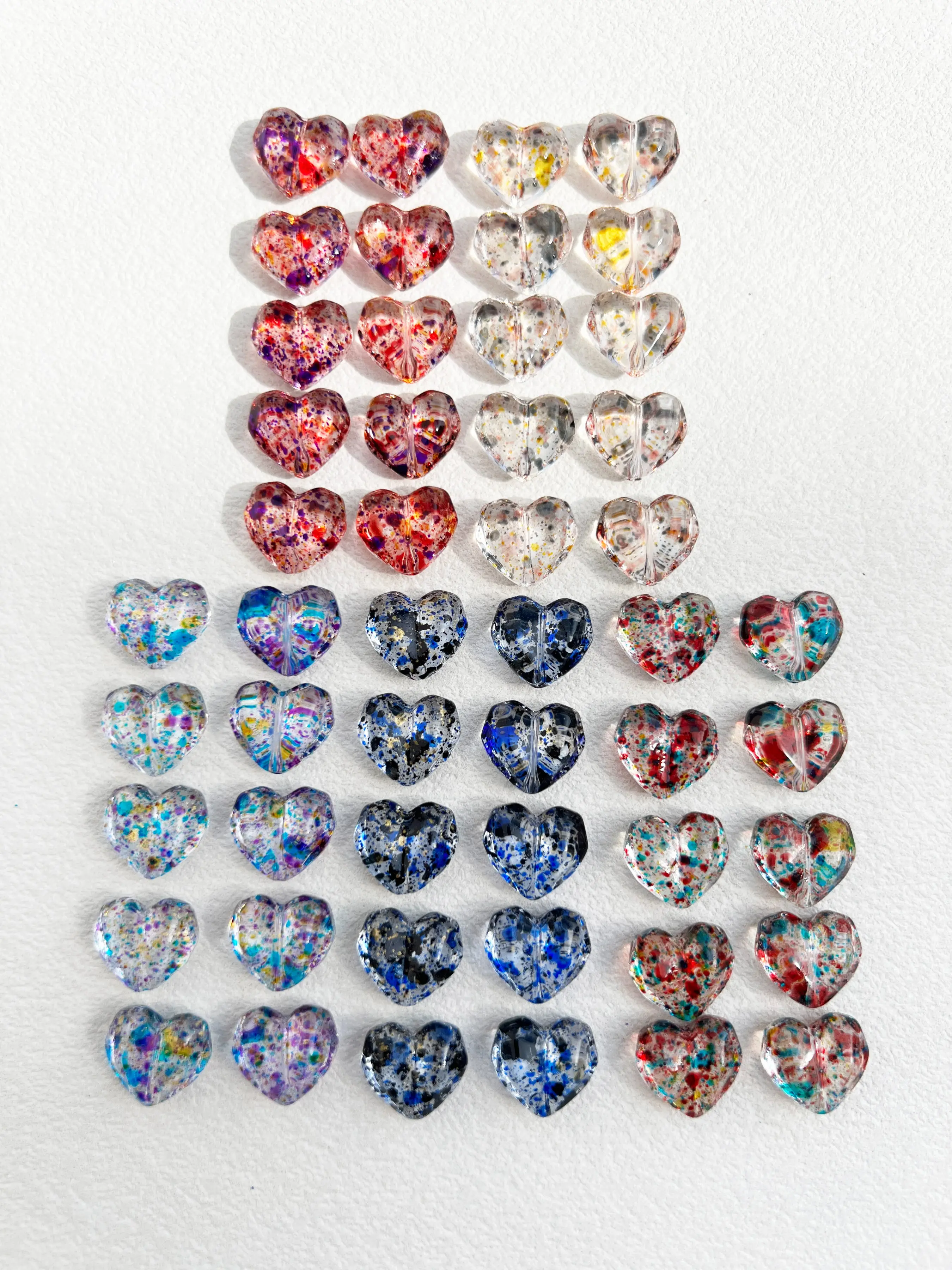 50PCS Vintage Splatter Painted Lampwork Glass Heart Beads, Murano Style Loose Spacer Beads for DIY Bracelet Necklace Earring Jewelry Making Crafts Decorative Beads