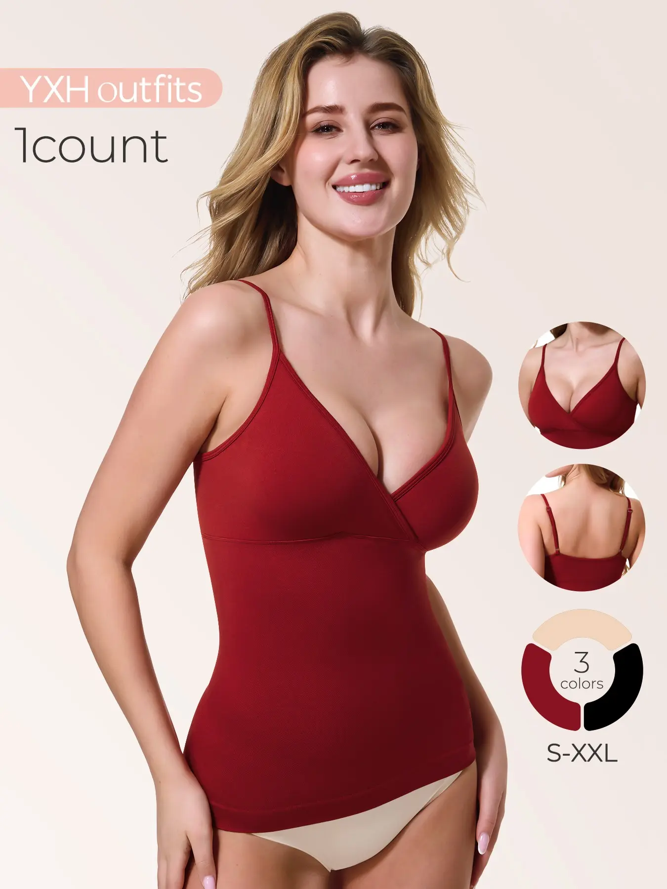 Women's Shapewear Tank Top, Cross V Neck Seamless Compression Tummy Control, Casual All Seasons Wear