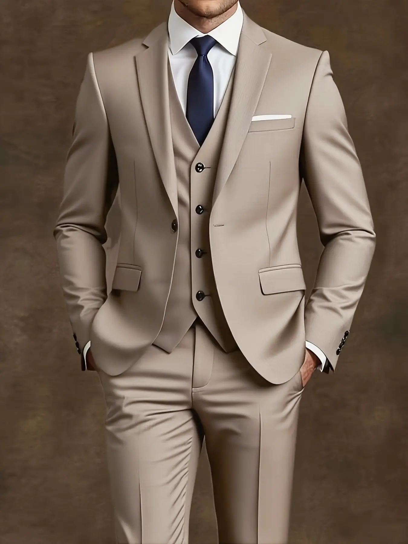 Men's Modern Groom Business Formal Wear Suit Single Breasted Solid Blazer And Pants 3-Piece Business Suits Set Formal Set
