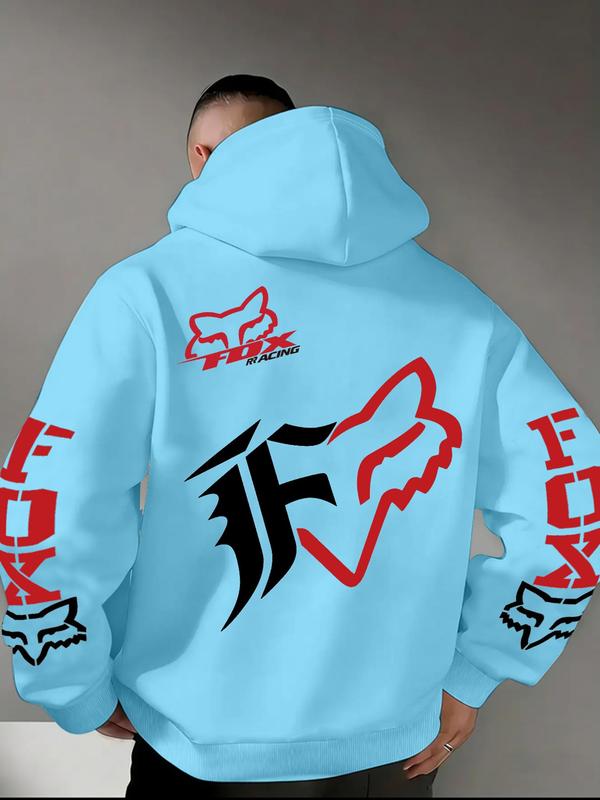 1 Piece Men‘s Fox Racing Graphic Hoodie, Bold Red and White Logo Print, Streetwear Style for Casual Daily Wear and Outdoor