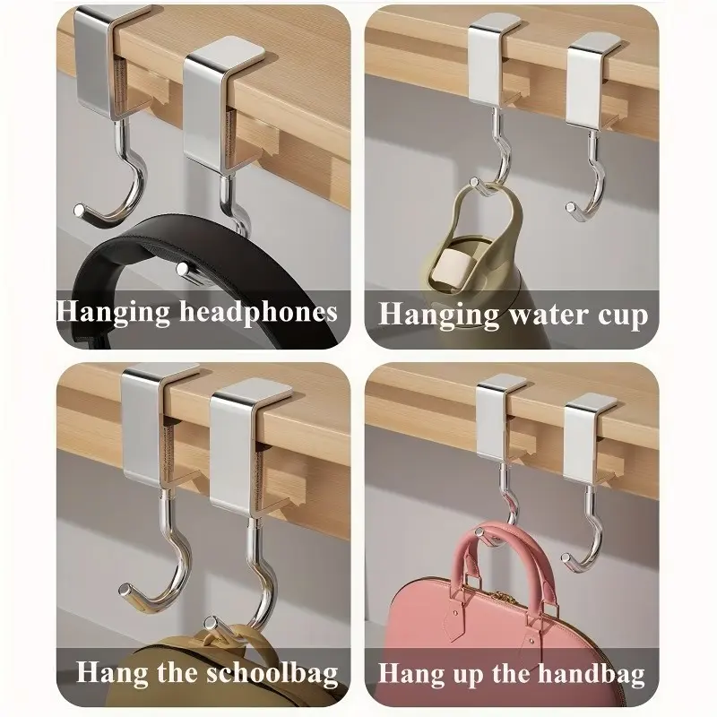 10pcs Adjustable Desk Hooks, No-Drill Clip-On Wall Mounts, Office Storage Organizer, Portable Desktop Hooks for Desks, High-Quality Design